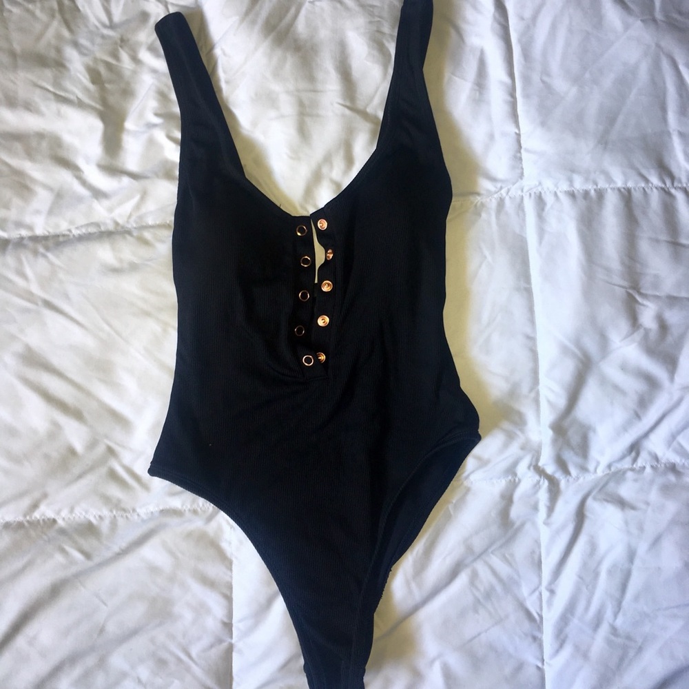 LA hearts ribbed black button One piece